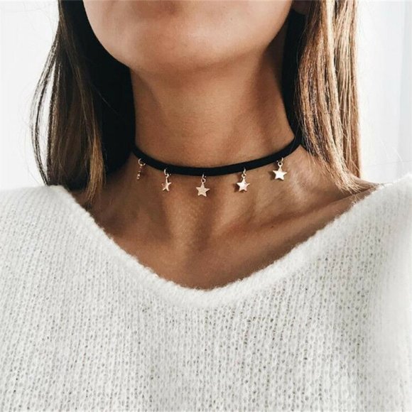 New Dainty Black Choker w/Gold Stars - Picture 6 of 10